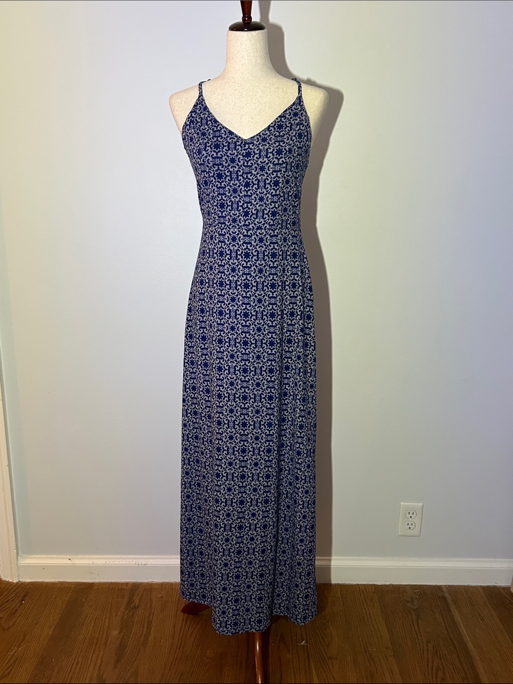 Market & Spruce Navy Printed Spaghetti‑Strap Maxi Dress